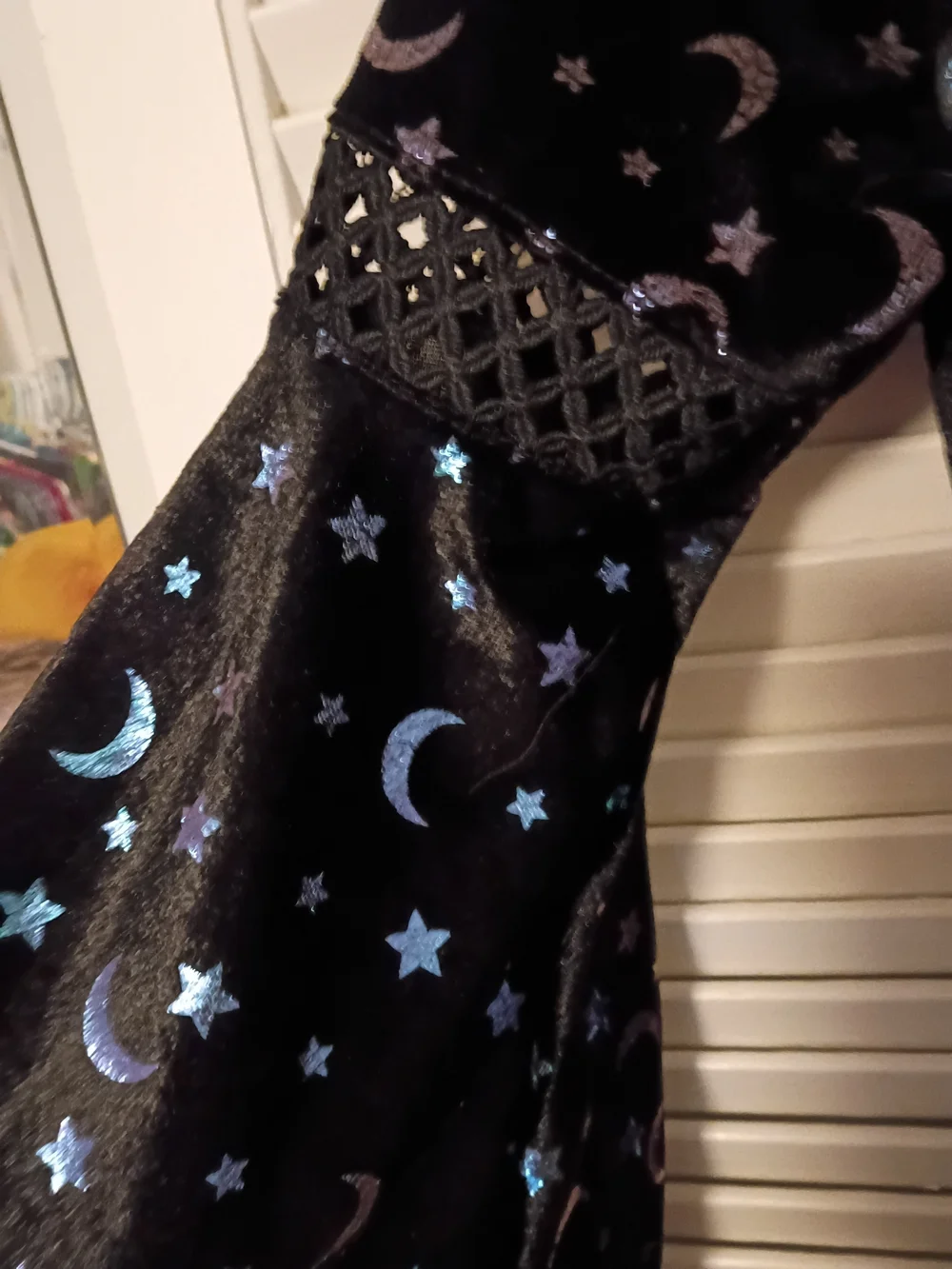 Spirit Black Velvet Moon & Stars Hooded Witch Dress Costume - Picture 6 of 8